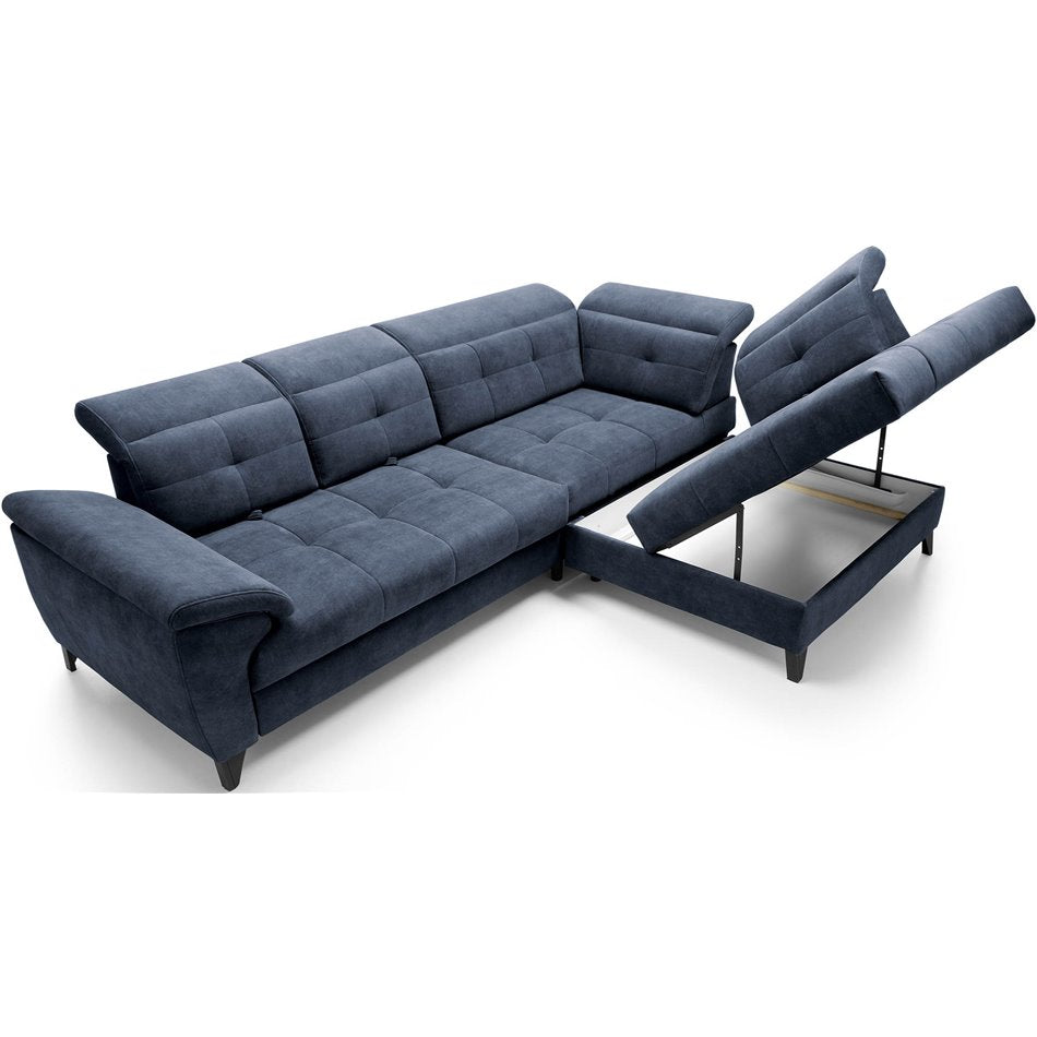 Modern L-Shaped Corner Sofa with Sleeping Function, Velvet Upholstery, Dark Blue – Elinferne R