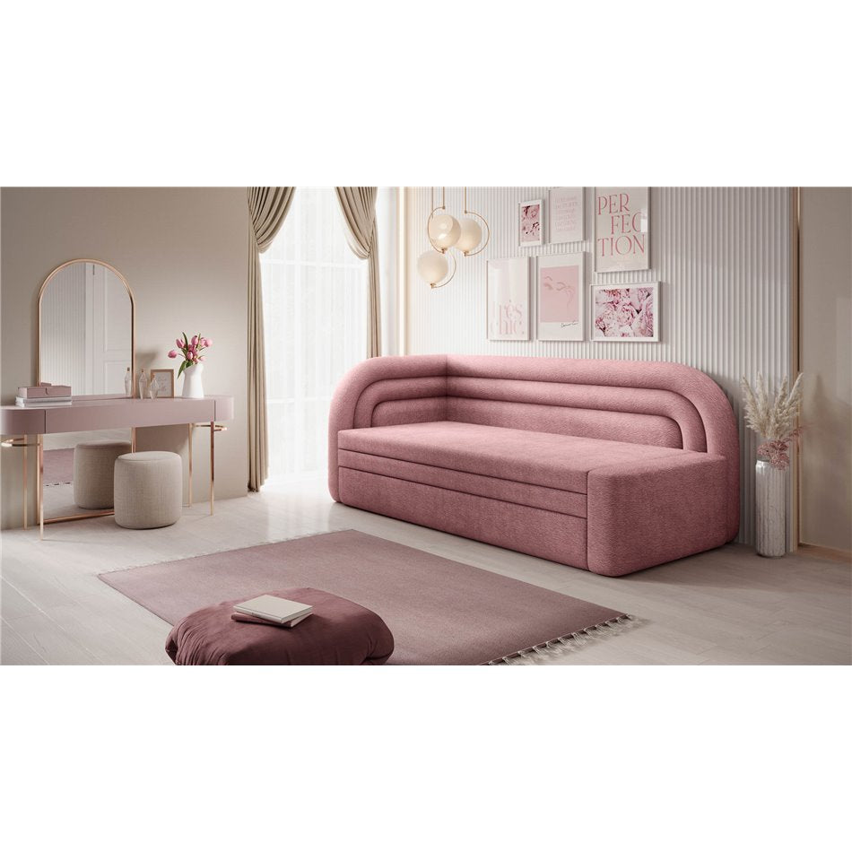 Modern L-Shaped Sofa Bed with Sleeping Function and Storage, Textured Velvet Upholstery, Pink – Elfabilo L