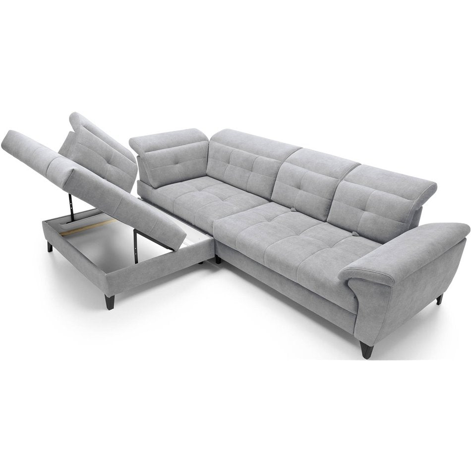 Corner sofa Elinferne L, sleeping function, Aura 04, velvet, grey, H107x210x297cm