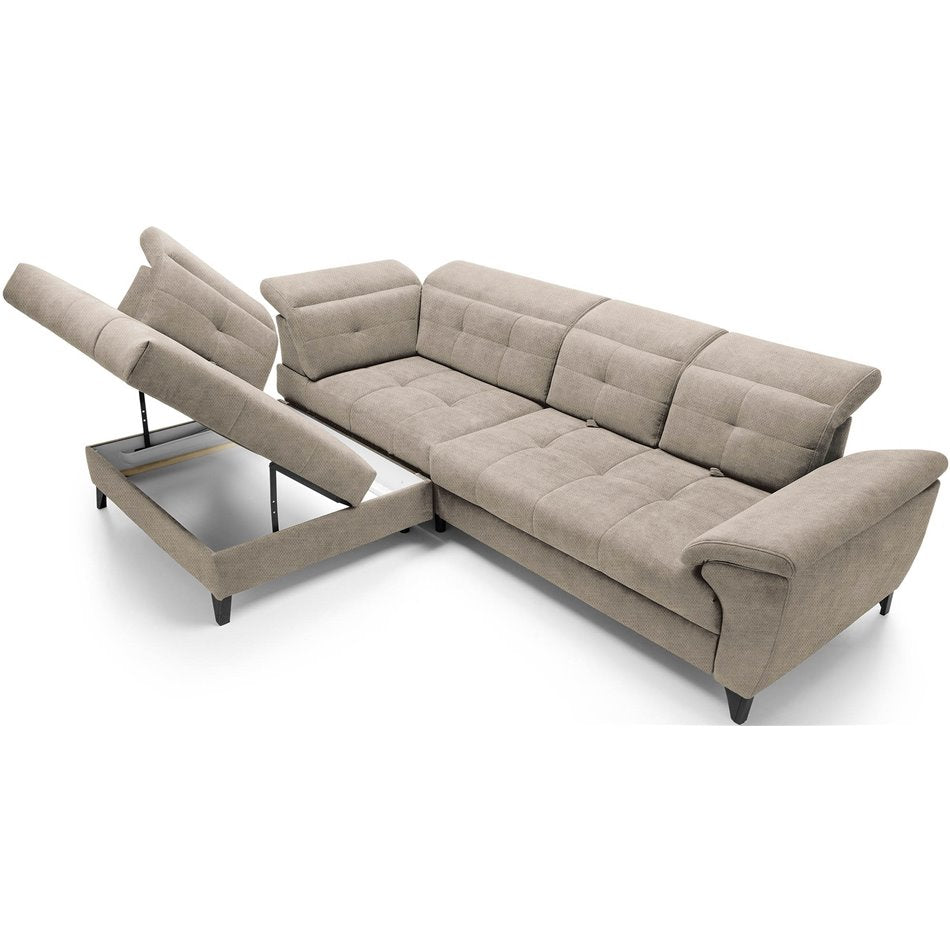 Corner sofa Elinferne L, sleeping function, Raquel 20, beige, H107x210x297cm