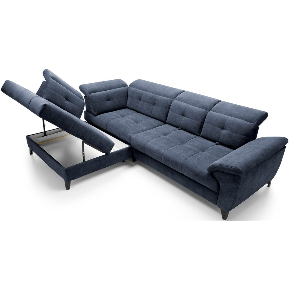 Modern L-Shaped Corner Sofa with Sleeping Function, Velvet Upholstery, Dark Blue