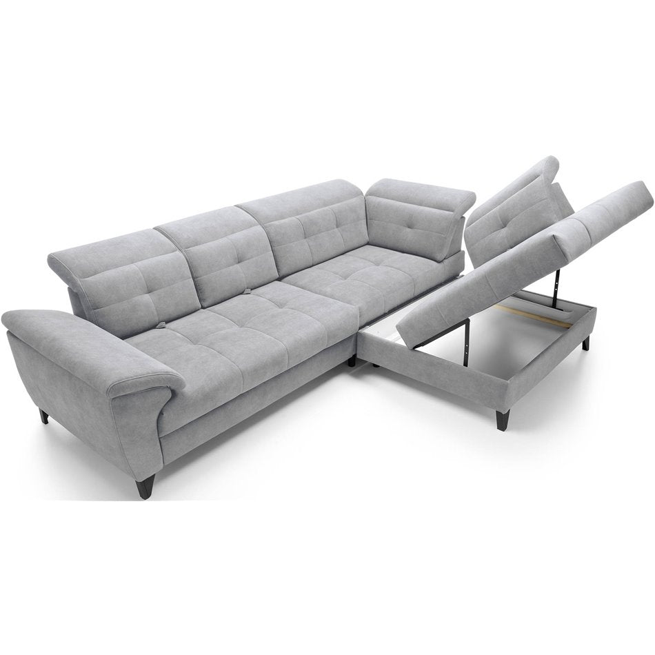 Modern L-Shaped Corner Sofa with Sleeping Function, Velvet Upholstery, Grey – Elinferne R