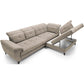 Modern L-Shaped Corner Sofa with Sleeping Function, Velvet Upholstery, Beige – Elinferne R