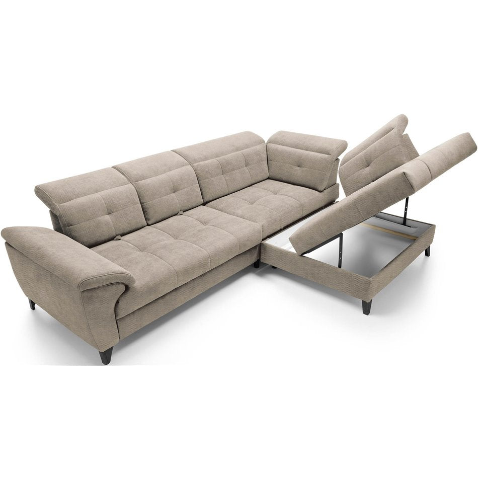 Modern L-Shaped Corner Sofa with Sleeping Function, Velvet Upholstery, Beige – Elinferne R