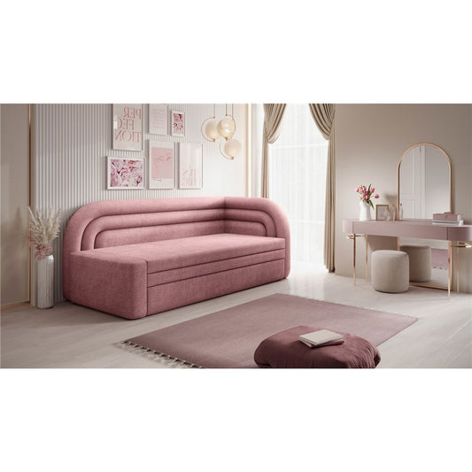 Modern L-Shaped Sofa Bed with Sleeping Function and Storage, Textured Velvet Upholstery, Pink – Elfabilo R