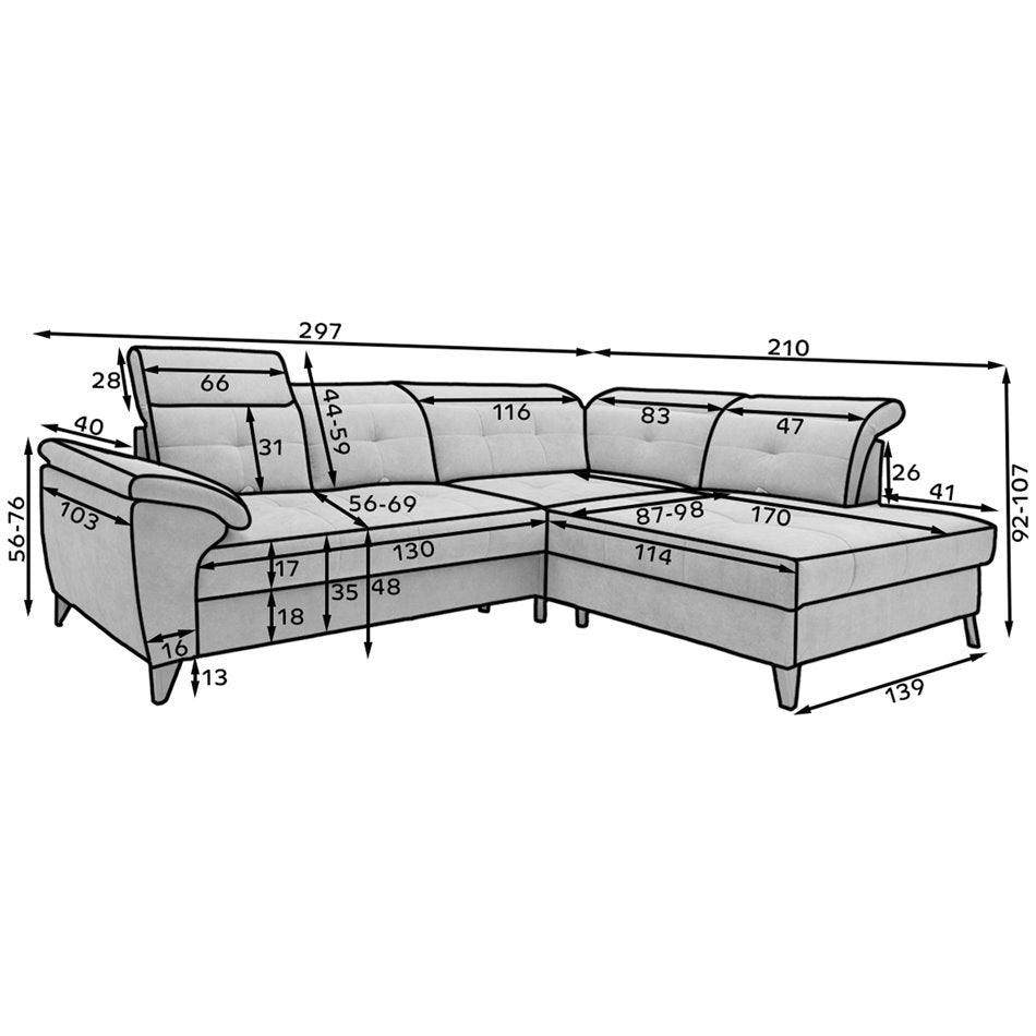 Modern L-Shaped Corner Sofa with Sleeping Function, Velvet Upholstery, Beige – Elinferne R