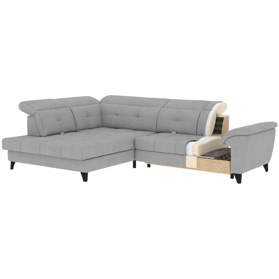 Corner sofa Elinferne L, sleeping function, Aura 04, velvet, grey, H107x210x297cm