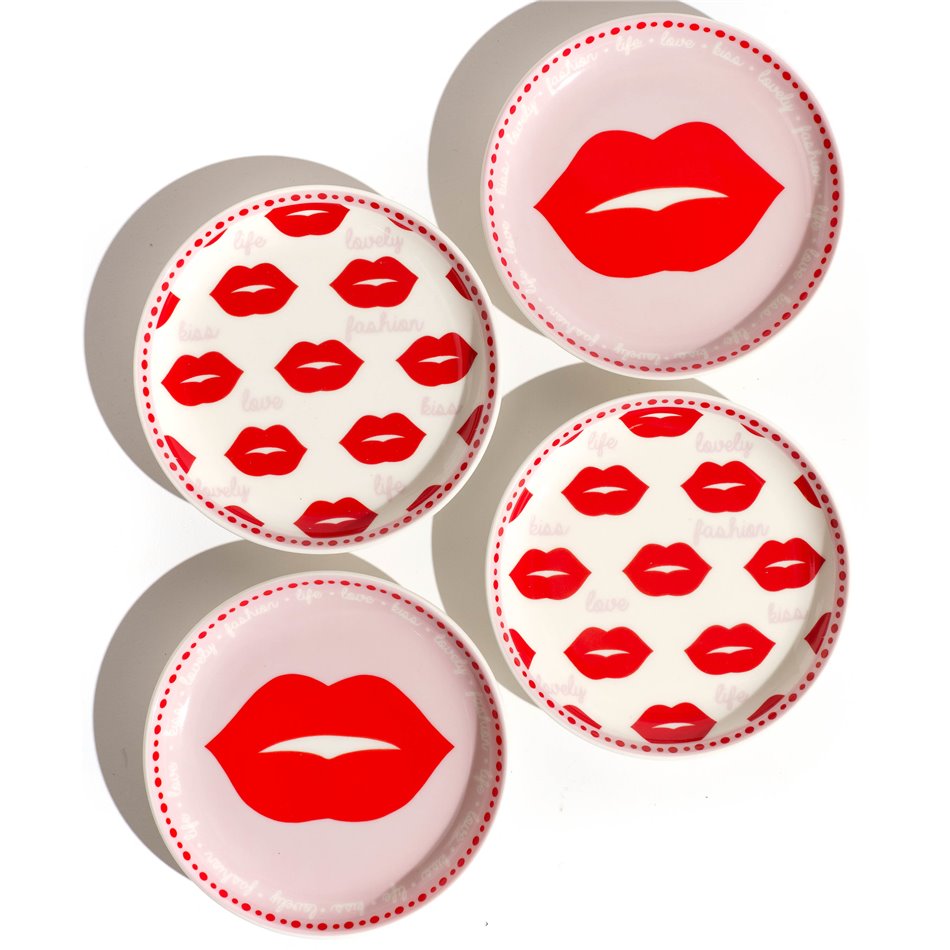 Plate set 4 Twist Match Red, D9.9cm H1.9cm, set of 4 pcs.