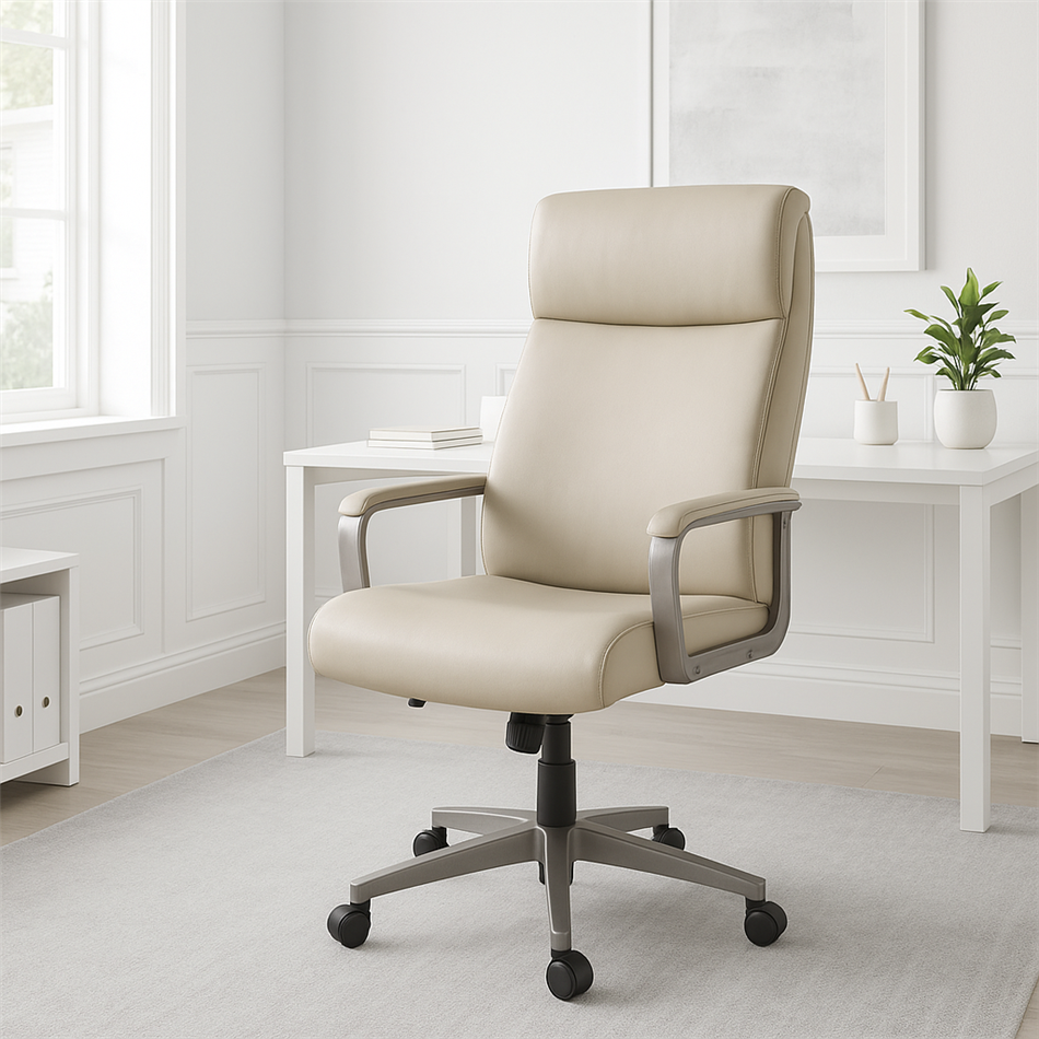 Zelda Adjustable Office Chair – Cream and Gray Eco Leather, Modern Executive Design