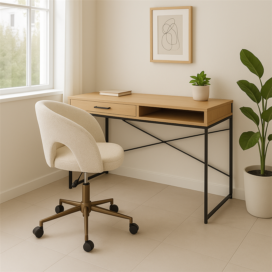 Zivilino Adjustable Office Chair – Beige-Gray, Modern Ergonomic Design with Soft Foam Padding