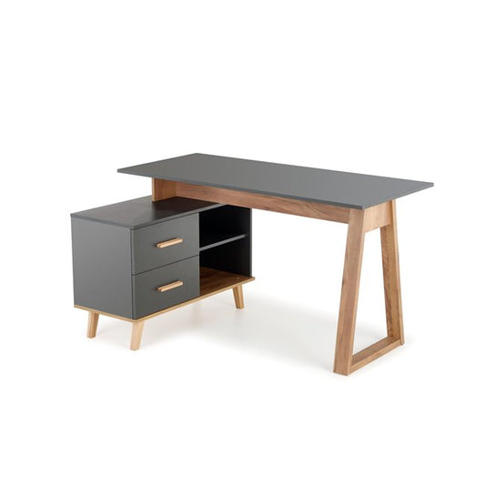 Hergio Extendable Desk – Anthracite & Wotan Oak Look Corner Desk, Adjustable 134–210 cm