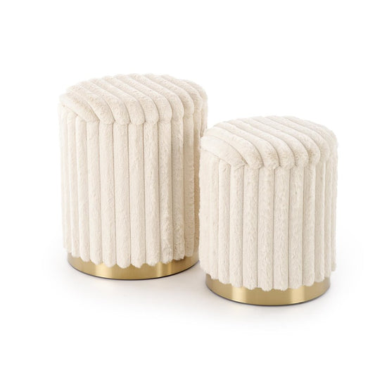 Haido Pouf Set Cream-Gold – Small & Medium Steel-Polyester