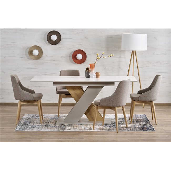 Extendable Dining Table – Oak Pattern & Cashmere Beige Finish