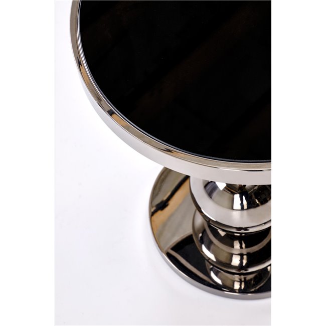 Harla Coffee Table – Black & Silver Steel with Glass, Ø46×40 cm