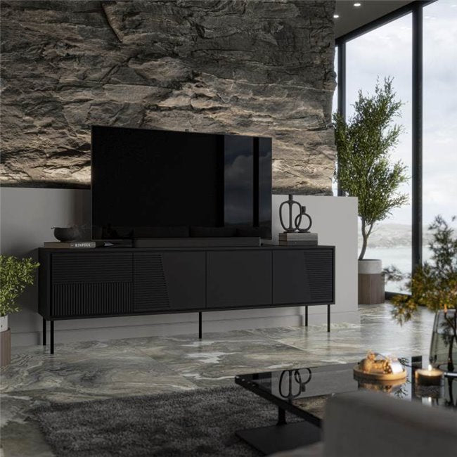 Habi TV Table – Black Chipboard & MDF, 200×38×62 cm