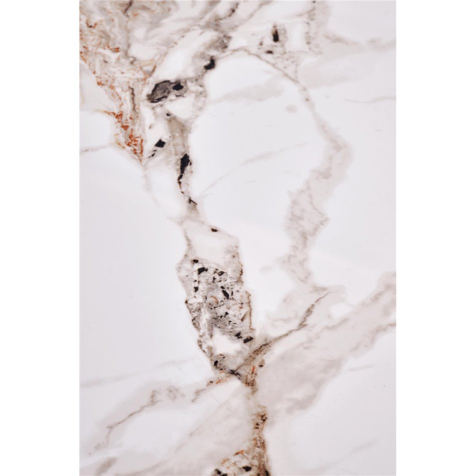 Harina Coffee Table – Beige Marble & Walnut Sintered Stone, Ø80×46 cm