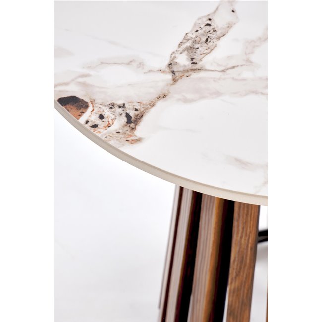 Harina Coffee Table – Beige Marble & Walnut Sintered Stone, Ø50×51 cm