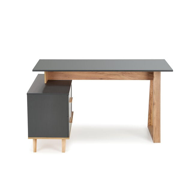 Hergio Extendable Desk – Anthracite & Wotan Oak Look Corner Desk, Adjustable 134–210 cm