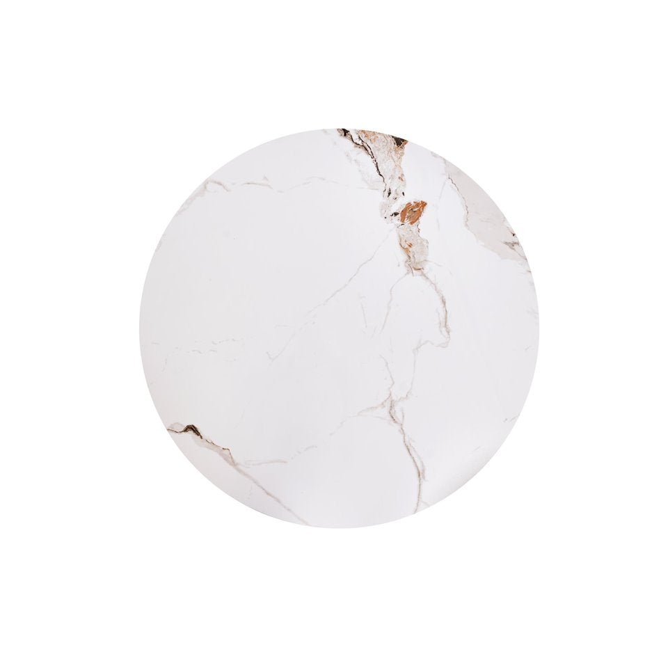 Harina Coffee Table – Beige Marble & Walnut Sintered Stone, Ø80×46 cm