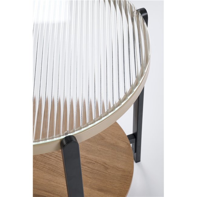 Hamala S Coffee Table – Natural & Black MDF with Steel and Glass, Ø53×55 cm