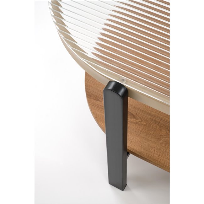 Hamala Coffee Table – Natural & Black MDF with Steel and Glass, 110×54×43 cm