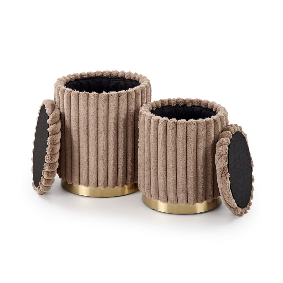 Haido Pouf Set Cappuccino-Gold – Small & Medium Steel-Polyester