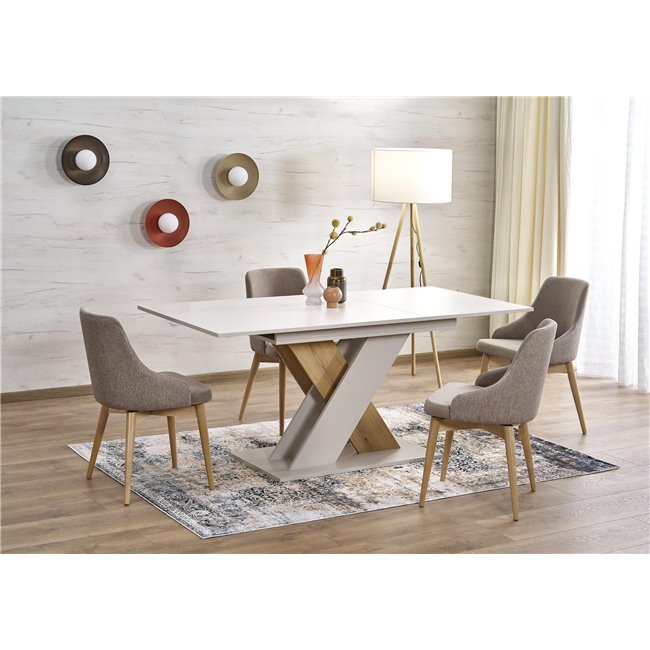 Extendable Dining Table – Oak Pattern & Cashmere Beige Finish