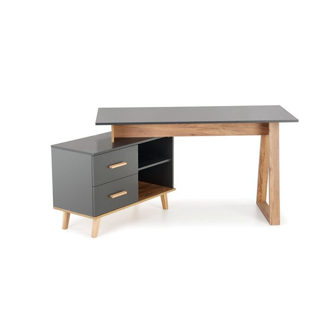 Hergio Extendable Desk – Anthracite & Wotan Oak Look Corner Desk, Adjustable 134–210 cm