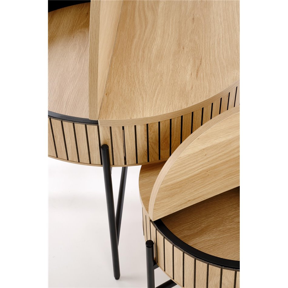 Hante Coffee Table Set with Storage – Natural & Black, Ø67×50 cm / Ø36×40 cm