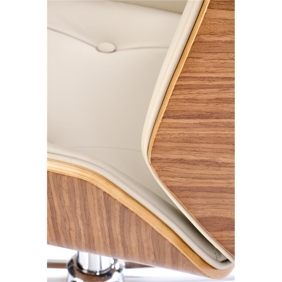 Chefsessel Hebstero – Walnuss &amp; beiges Kunstleder, höhenverstellbar, 114–122 × 65 × 60 cm