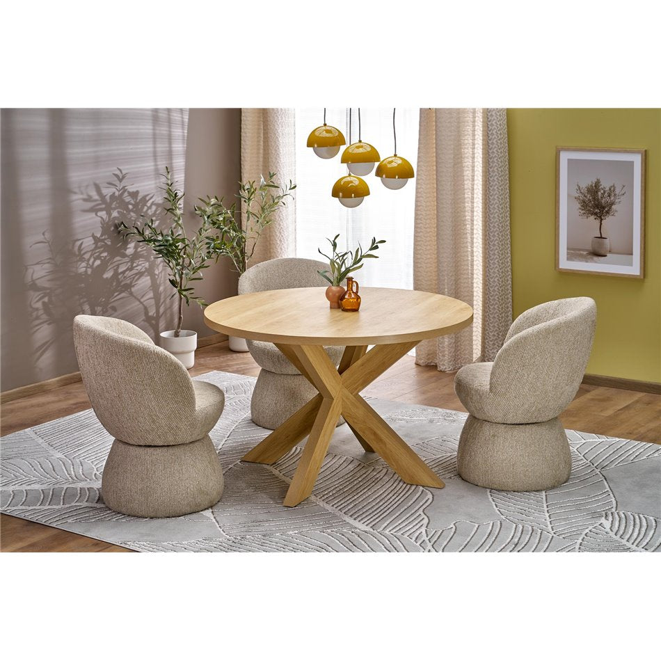 Armchair Hamen K581, rotatable 360 degrees, beige, steel/polyester, H82x63x62cm, seat height 48cm