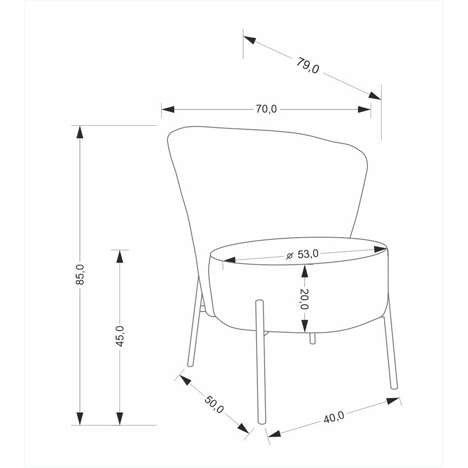 Armchair Hezar, beige, steel/polyester/wood, H85x79x70cm, seat height 45cm