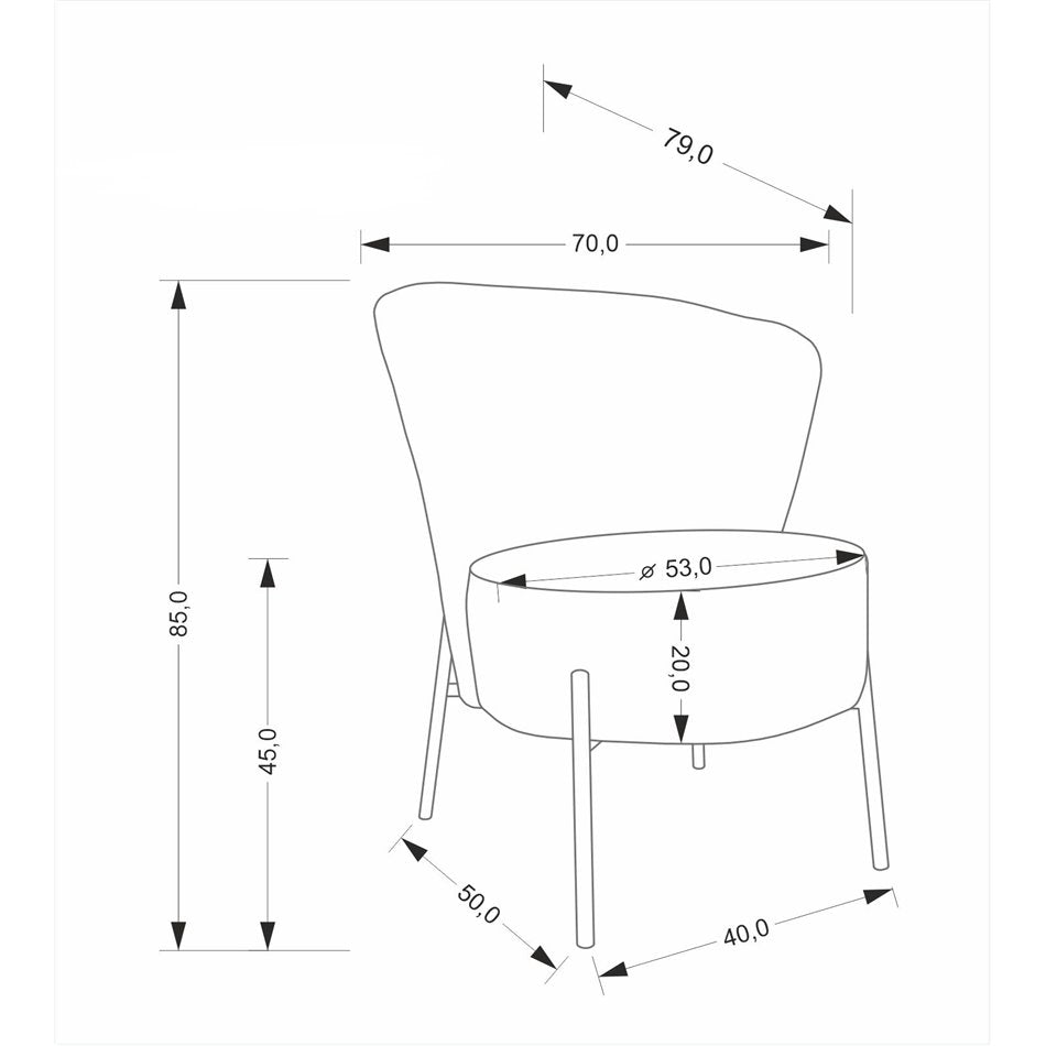 Armchair Hezar, grey, steel/polyester/wood, H85x79x70cm, seat height 45cm