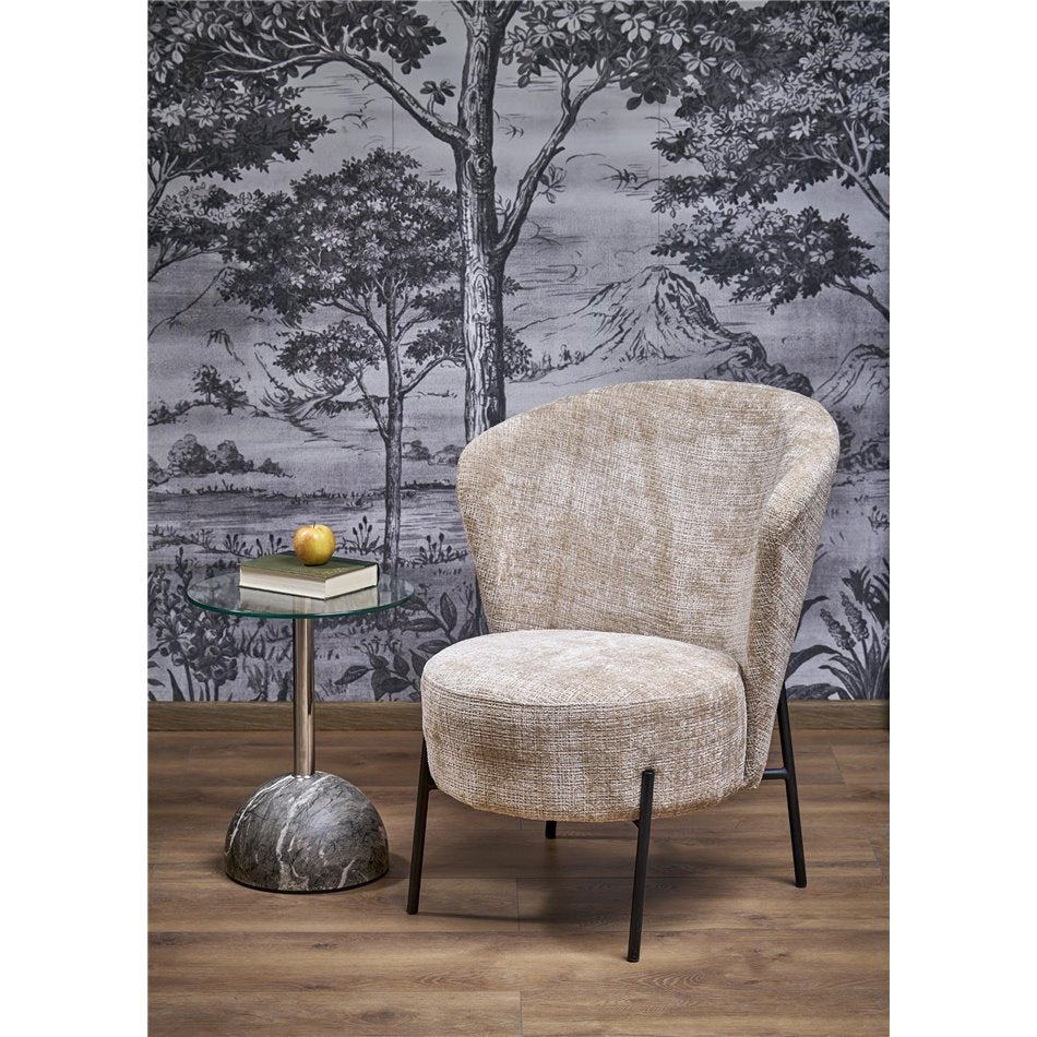 Armchair Hezar, beige, steel/polyester/wood, H85x79x70cm, seat height 45cm