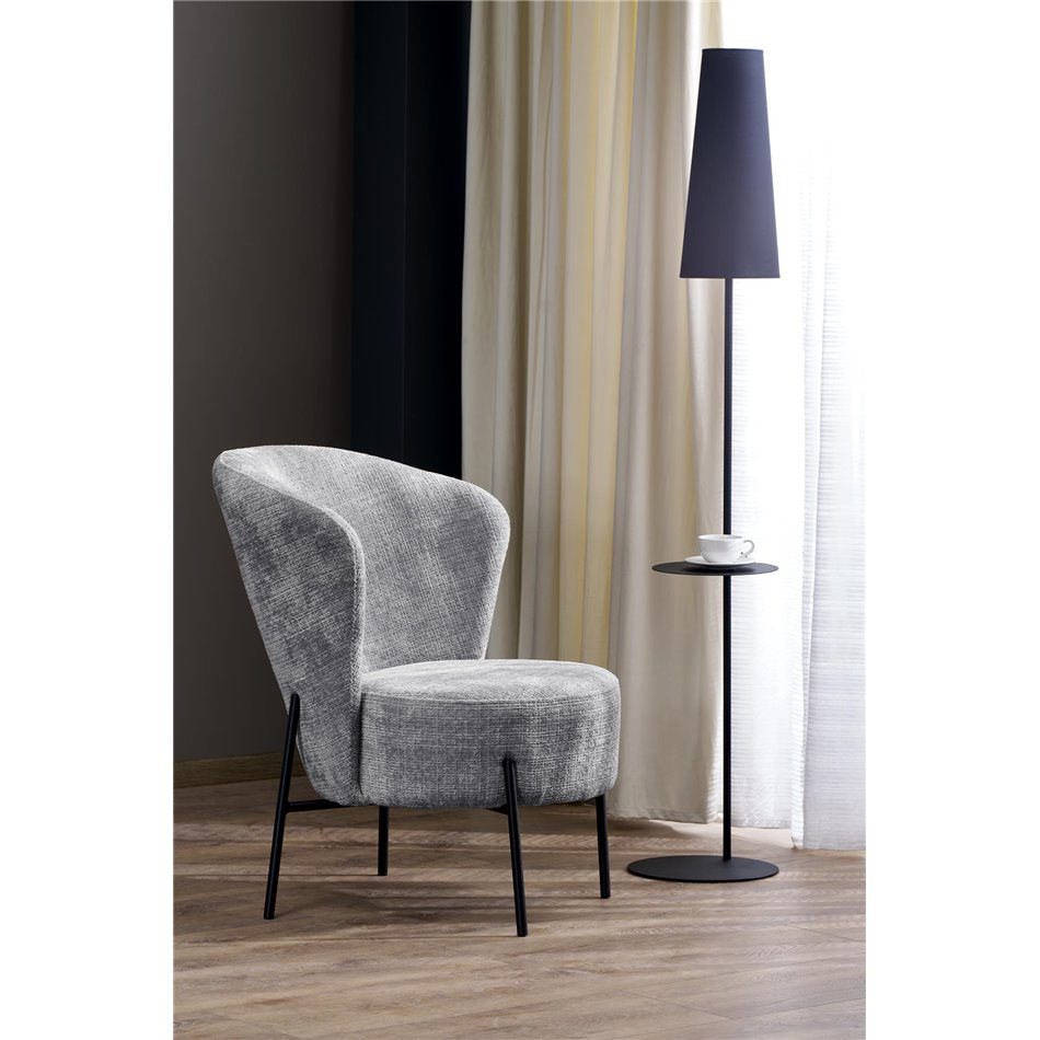 Armchair Hezar, grey, steel/polyester/wood, H85x79x70cm, seat height 45cm