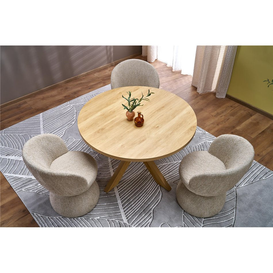 Armchair Hamen K581, rotatable 360 degrees, beige, steel/polyester, H82x63x62cm, seat height 48cm