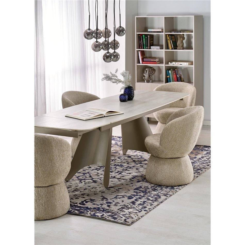 Armchair Hamen K581, rotatable 360 degrees, beige, steel/polyester, H82x63x62cm, seat height 48cm