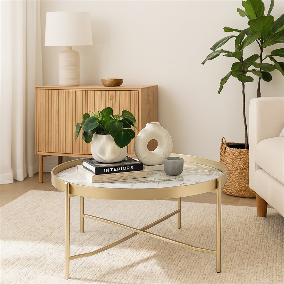 Coffee Table – Gold Metal & Plastic Modern Design