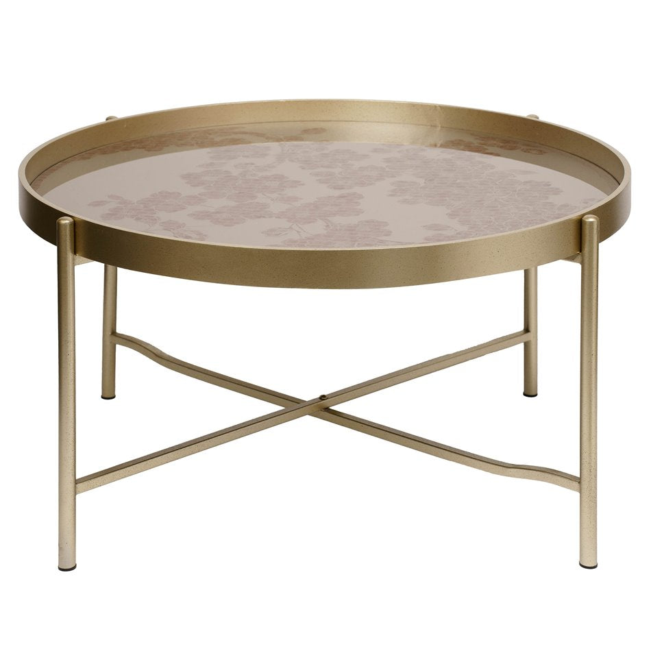 Round Coffee Table – Gold Metal & Plastic Modern Design