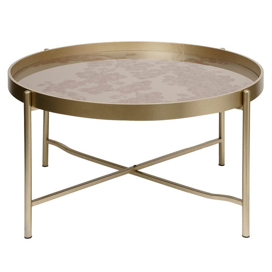 Round Coffee Table – Gold Metal & Plastic Modern Design