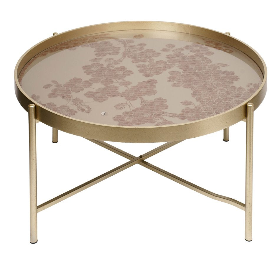 Round Coffee Table – Gold Metal & Plastic Modern Design