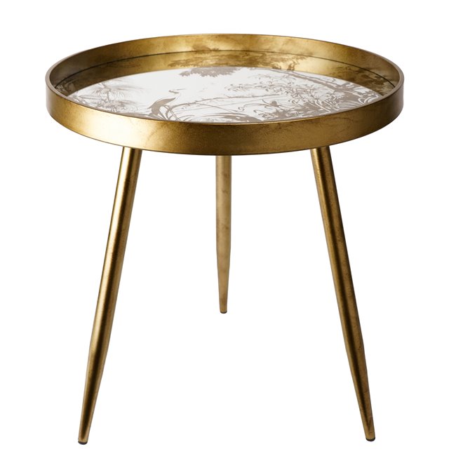 Furuset L Side Table – Gold Metal & Polyresin Round Accent Table