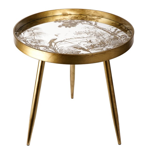 Furuset L Side Table – Gold Metal & Polyresin Round Accent Table