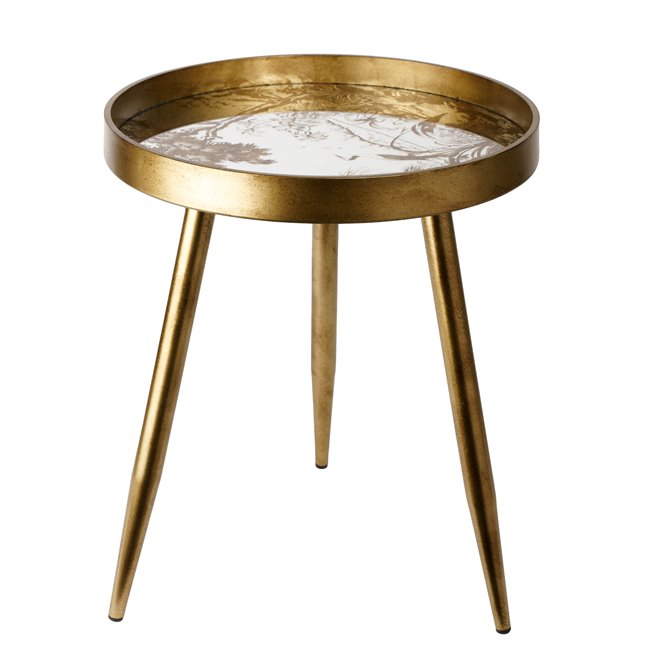 Furuset M Side Table – Gold Metal & Polyresin Round Accent Table