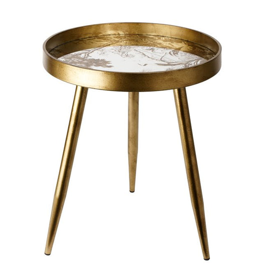 Furuset M Side Table – Gold Metal & Polyresin Round Accent Table