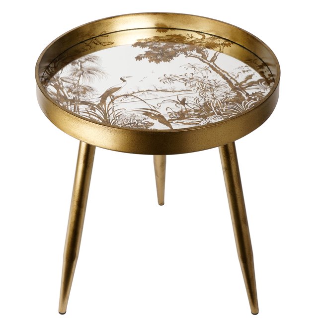 Furuset M Side Table – Gold Metal & Polyresin Round Accent Table