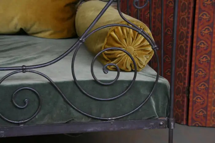 French Folding Iron Bed – Early 20Th Century Patinated Frame