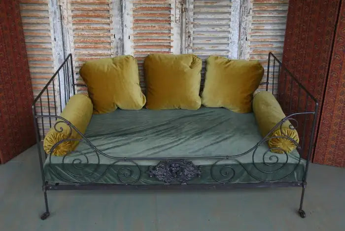 French Folding Iron Bed – Early 20Th Century Patinated Frame