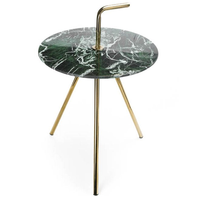 Round Green Marble Coffee Table with Metal Base – Modern Compact Design