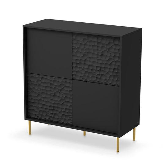 Sideboard Haulet, black/gold color, H105x100x41cm